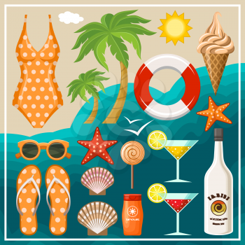 Summer beach set. Vector illustration