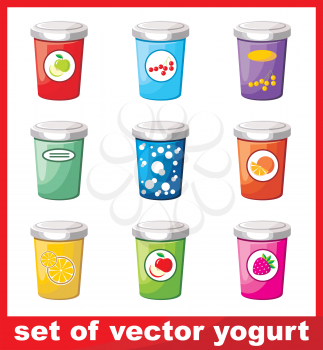 Image of a set of different yogurt on a white background.