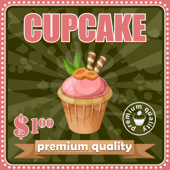 Picture of a vintage poster with a cupcake. 
