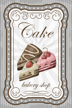 Picture of a vintage poster with a cake. vector illustration
