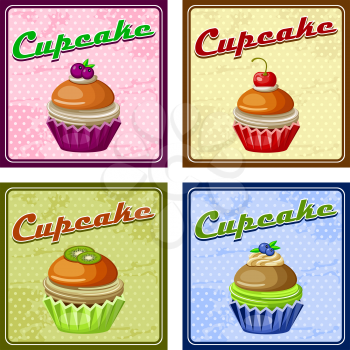 Picture of set of four vintage posters cupcake. vector illustration