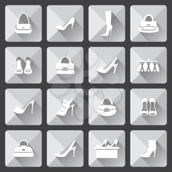 Set of flat icons for mobile app and web with long shadows. vector