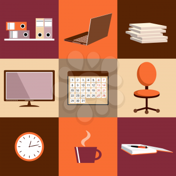 Flat vector set of office things, equipment, objects. Vector