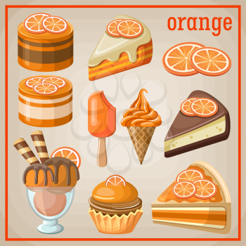 Set of sweets with an orange. vector illustration