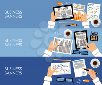 Image of three business banners with office things