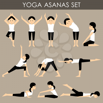 The image is a vector and the asanas in yoga