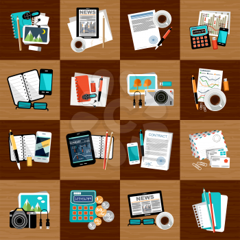 Business workplace with office things.Vector illustration