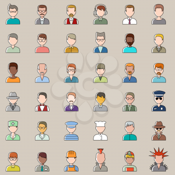  Set of outline people icons. Men. Vector illustration