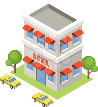 Isometric hotel on a white background. Vector illustration