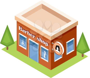 Isometric barber shop on a white background. Vector illustration