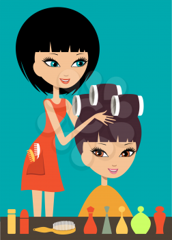 Woman in hairdressing beauty salon. Vector illustration