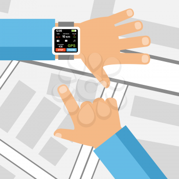 Smartwatch on a wrist. Fitness tracker application. Vector