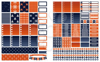 Marine vector printable stickers for planner