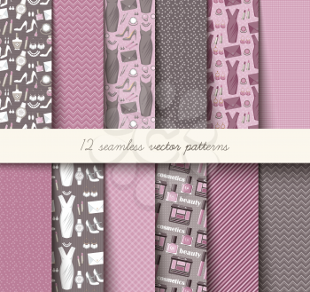 Seamless vector grey and pink pattern set
