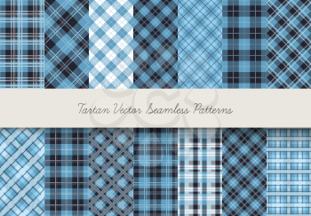 Tartan seamless vector patterns in white-blue colors