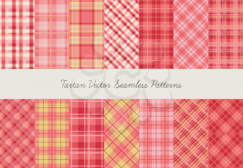 Tartan seamless vector patterns in pink-yellow
 colors