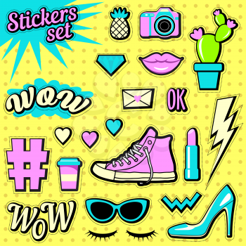 Stickers set. Cartoon patch badges. Vector illustration isolated on white background
