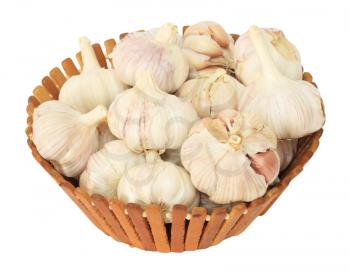garlic in basket isolated on white background 