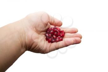red pomegranate in his hand
