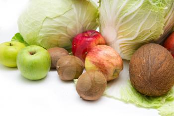 Vegetables and fruit on a white background