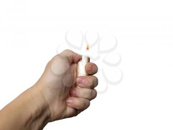  hand with the cigarette lighter on a white background
