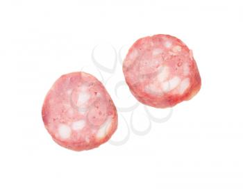 two pieces of sausage on a white background