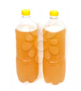 two plastic bottles with beer