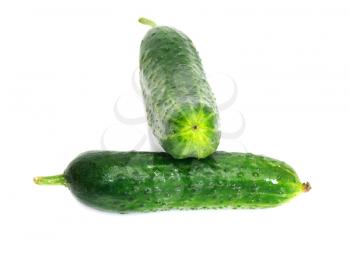 Two fresh cucumbers on a white background 