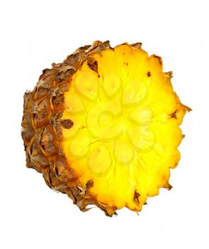 Fresh cross cut of ripe pineapple. Isolated on a white. 