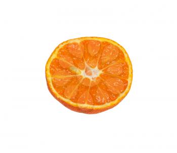 half of tangerine on white background 