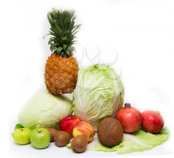 Vegetables and fruit on a white background