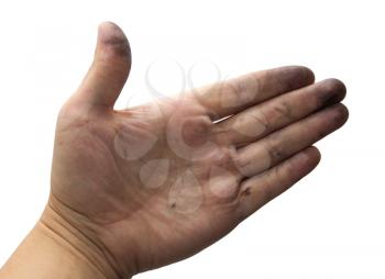 dirty hand on a white background