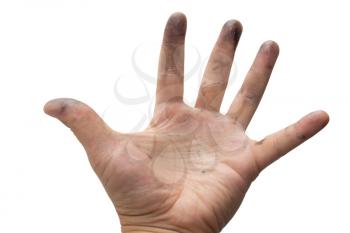 dirty hand on a white background