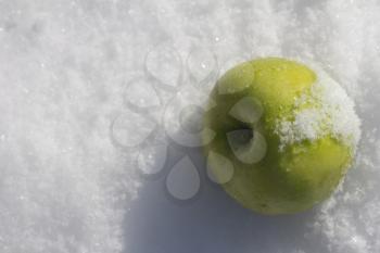 green apple in the snow