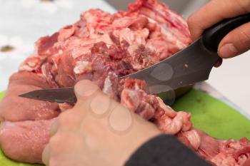 fresh meat cut with a knife