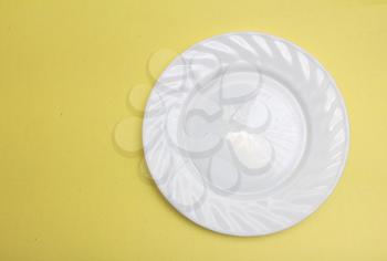 white plate on a yellow background