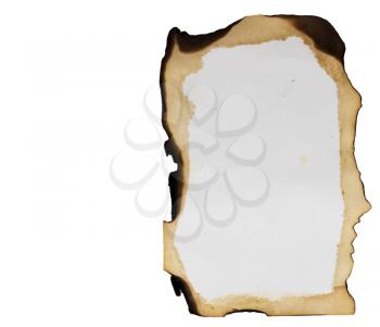 Burned paper on white background with clipping path