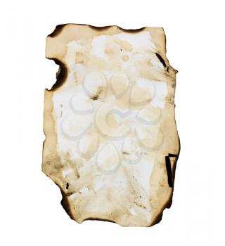 Burned paper on white background with clipping path
