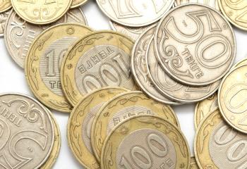 Kazakhstan Tenge coins on a white background