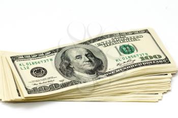 thick stack of hundred-dollar bills isolated on a white background