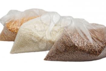 buckwheat, rice and peas in a plastic bag