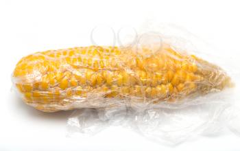 Corn on the package on a white background