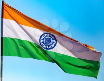 flag of India against the blue sky .