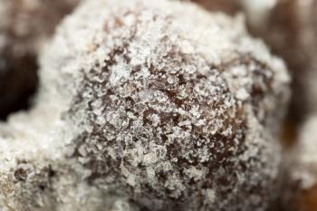 snowflake on a frozen mushroom. macro