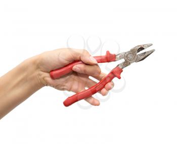 pliers in hand on white background