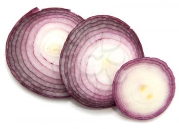 sliced red onion on a white background