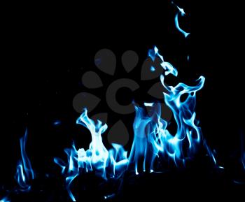 blue flame fire on black background