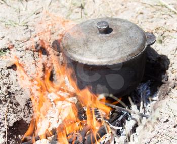 cauldron on the fire on the nature