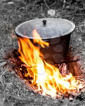 cauldron on the fire on the nature