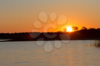beautiful sunrise sun on the lake